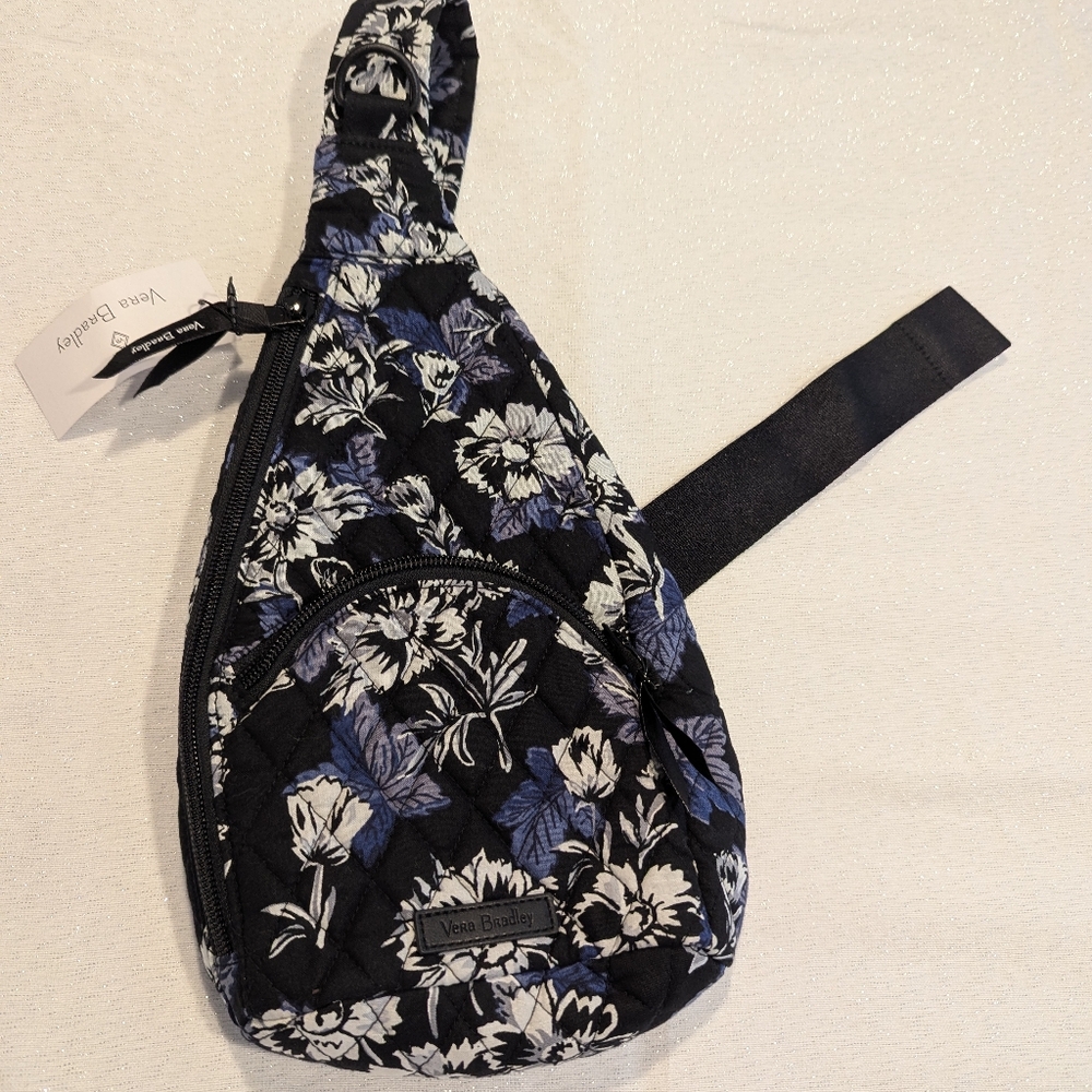 Vera Bradley Black and Blue Floral Compact Sling Bag